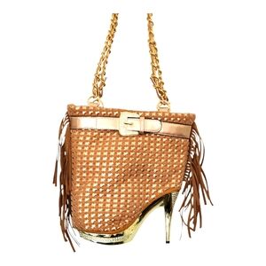 Stiletto Heel Champagne Patent Leather Women's Shoulder Handbag